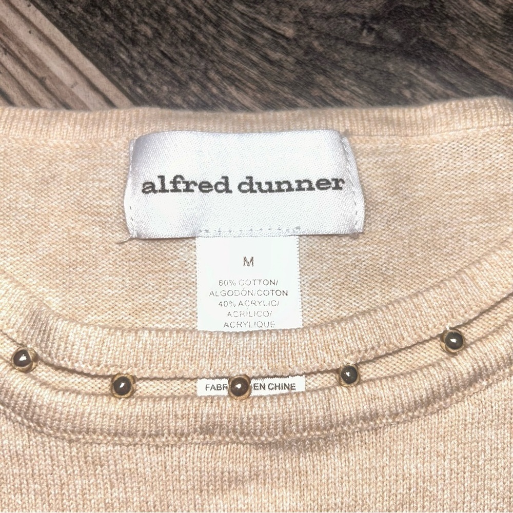 Alfred Dunner Grannycore Tan Knit Top Beaded Detail Embroidered Flowers Medium - Picture 4 of 9